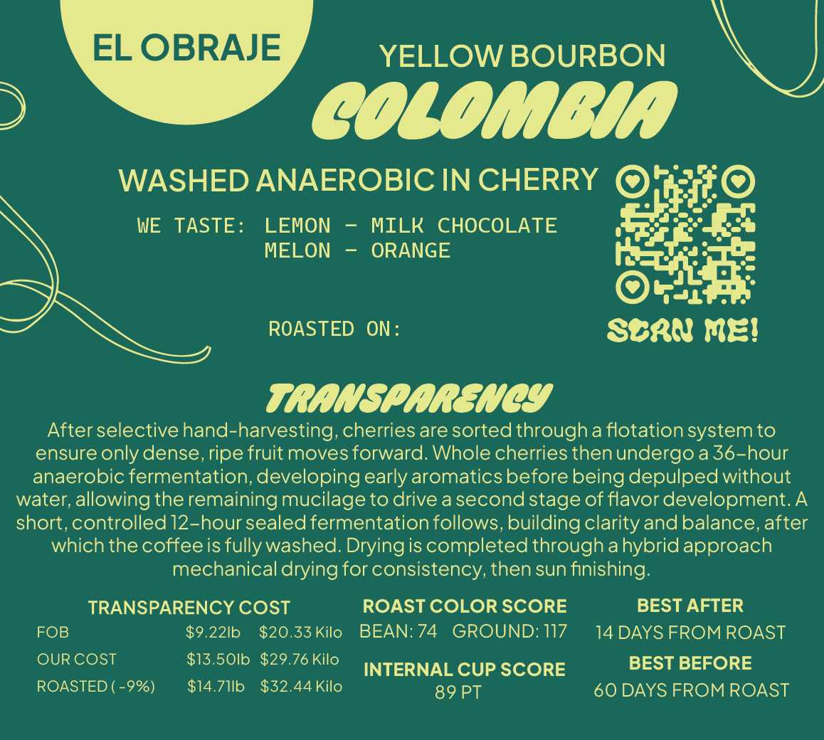 COLOMBIA YELLOW BOURBON WASHED EL OBRAJE