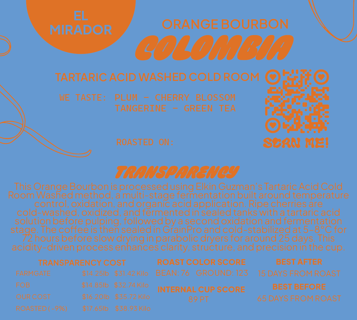 Colombia Washed Tartaric Acid Orange Bourbon Cold Room