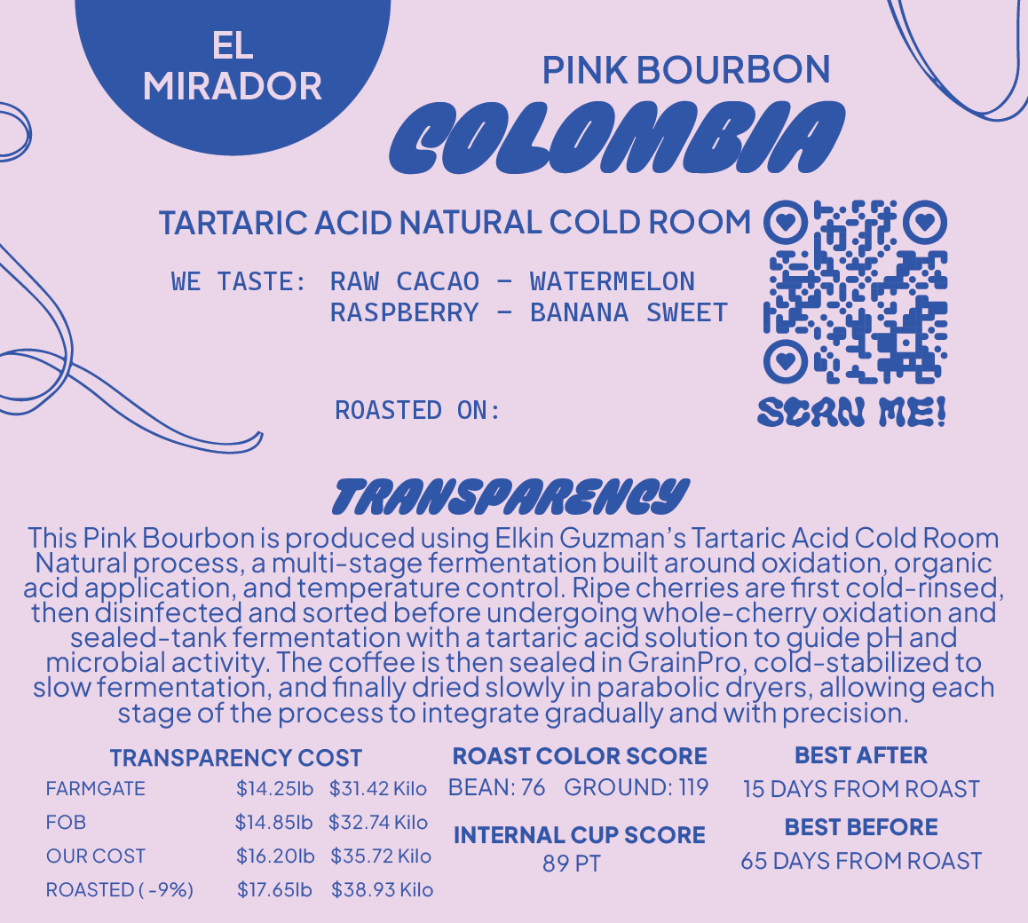 Colombia Natural Tartaric Acid Pink Bourbon Cold Room