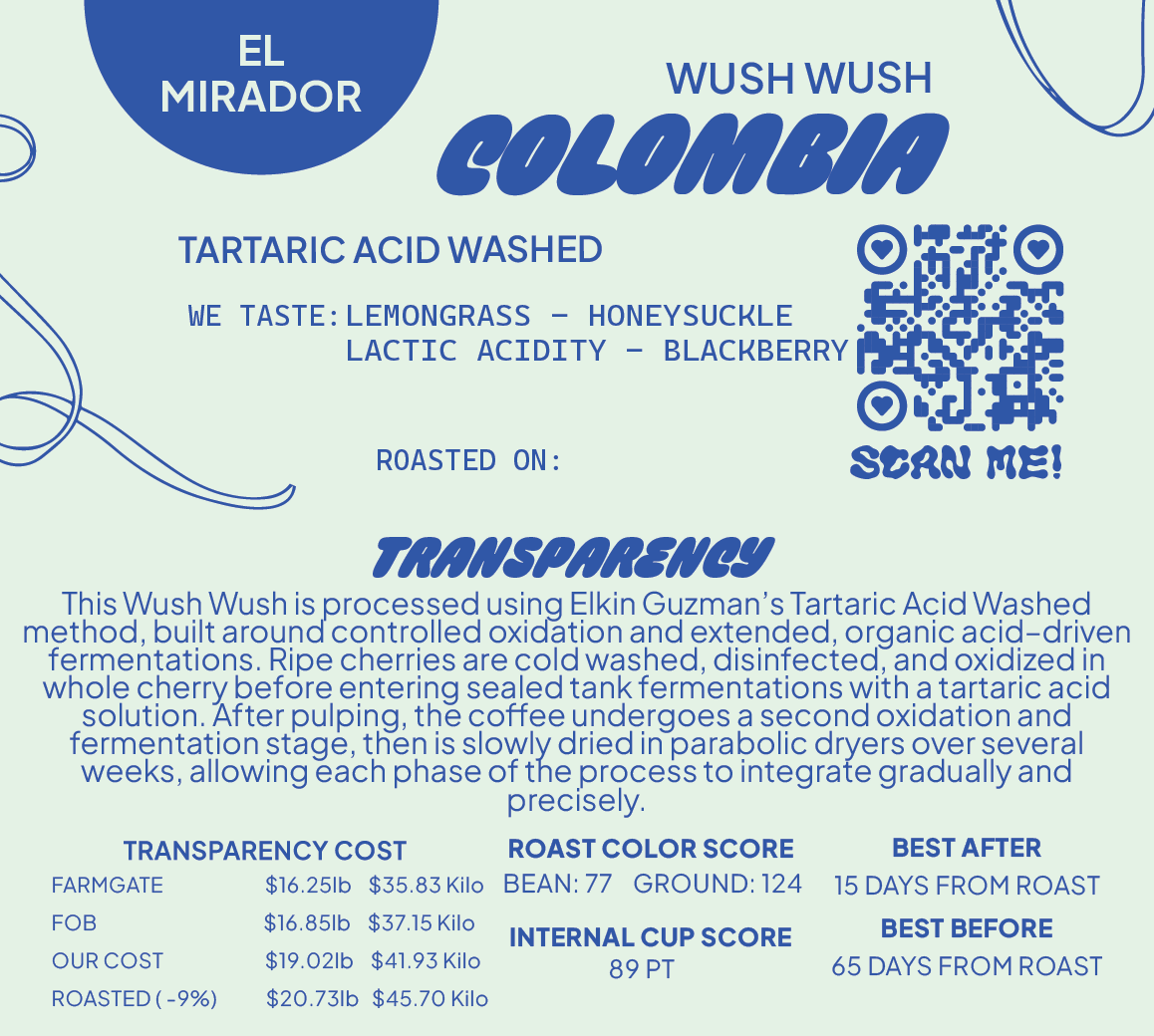 Colombia Washed Tartaric Acid Wush Wush