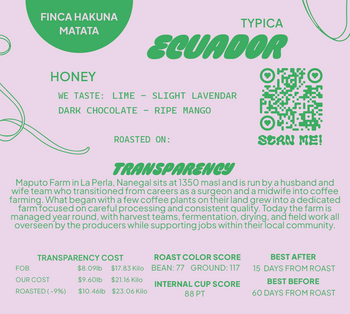Ecuador Typica Honey Finca Hakuna Matata
