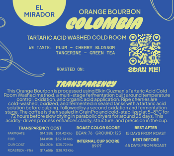 Colombia Washed Tartaric Acid Orange Bourbon Cold Room