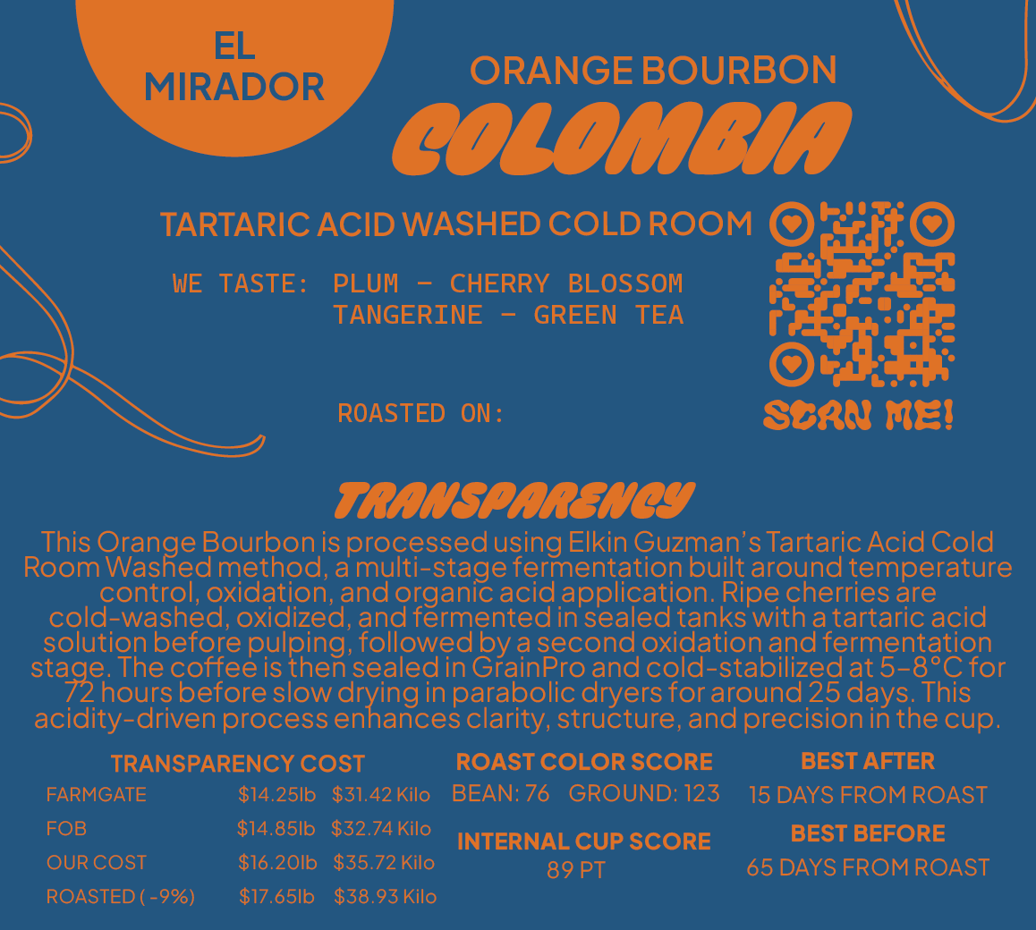 Colombia Washed Tartaric Acid Orange Bourbon Cold Room