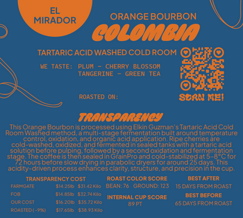 Colombia Washed Tartaric Acid Orange Bourbon Cold Room